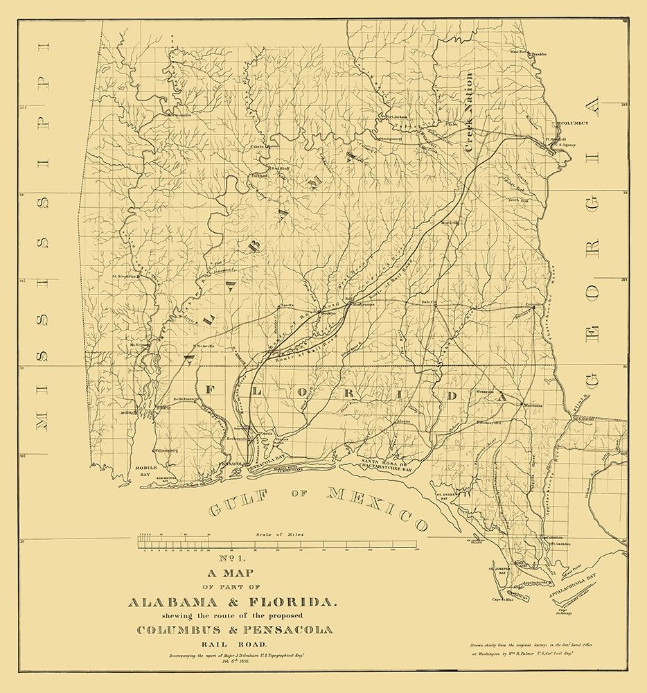 Columbus and Pensacola Railroad 1836 art print by General Land Office for $57.95 CAD