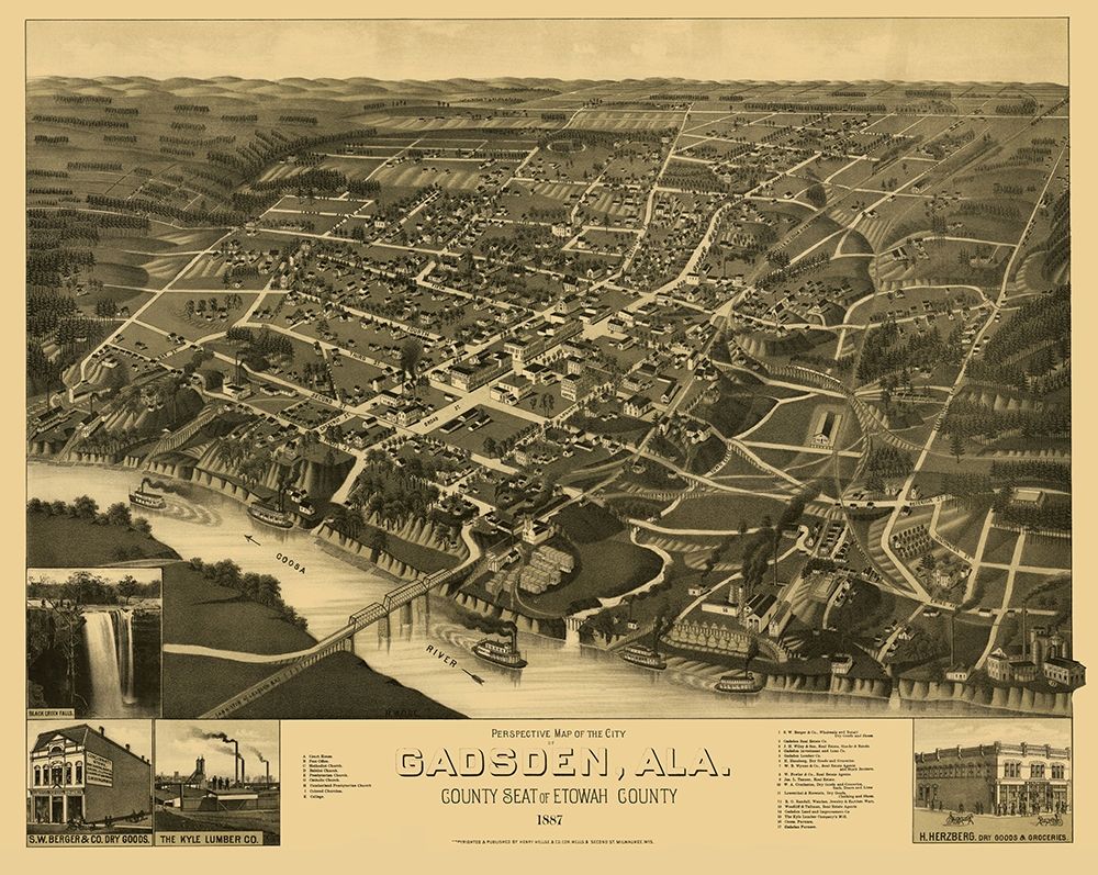 Gadsden Alabama - Beck 1887 art print by Beck for $57.95 CAD