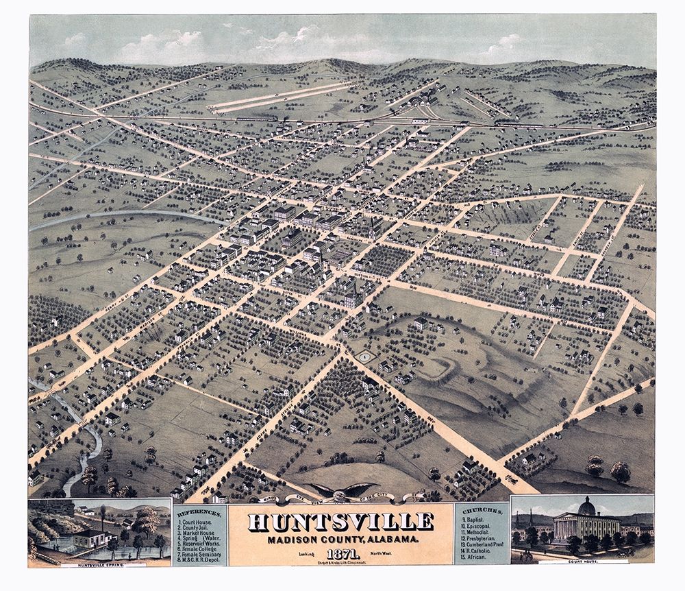 Huntsville Alabama - Ehrgott 1871 art print by Ehrgott for $57.95 CAD
