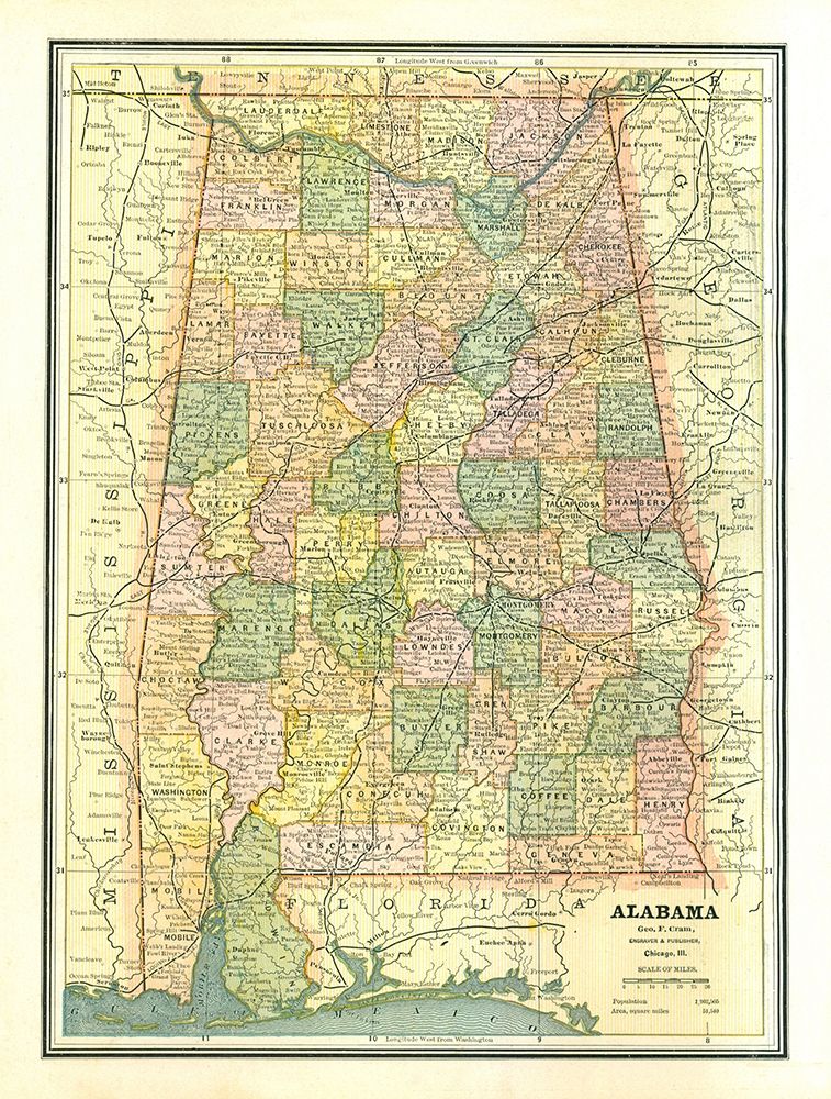Alabama - Cram 1886 art print by Cram for $57.95 CAD