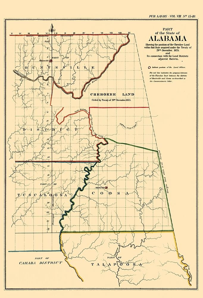 Alabama, Position of Cherokee Land - Glo 1835 art print by Glo for $57.95 CAD