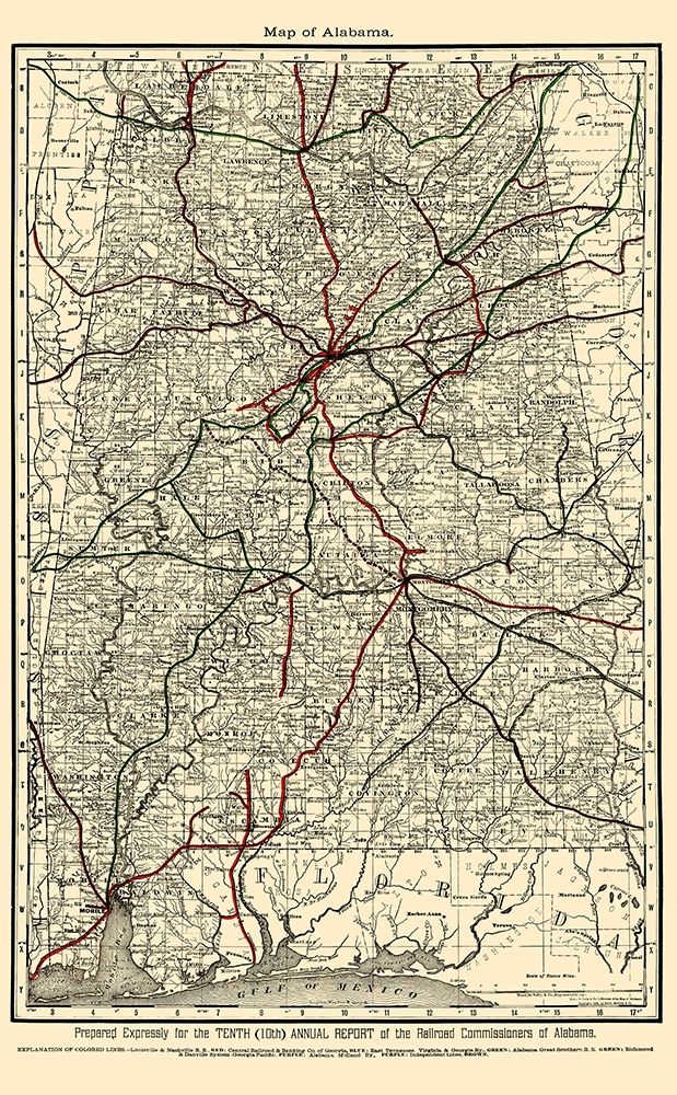 Alabama Railroads - Rand McNally 1888 art print by Rand McNally for $57.95 CAD