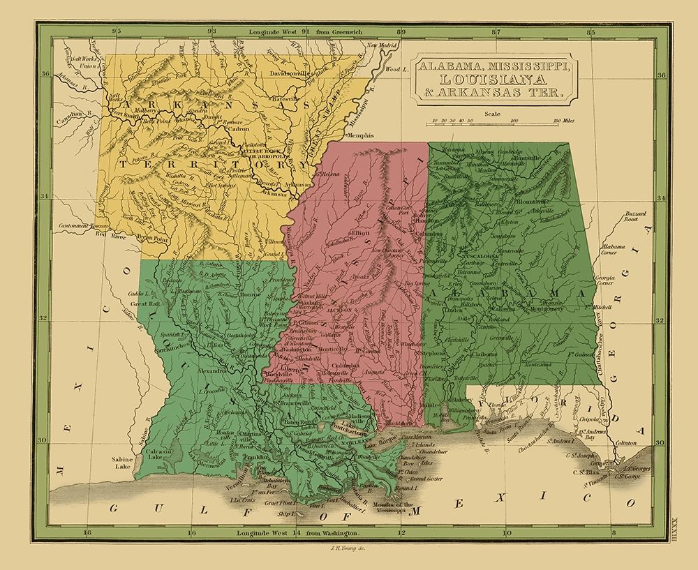 Alabama, Mississippi, Louisiana, Arkansas art print by Grigg for $57.95 CAD
