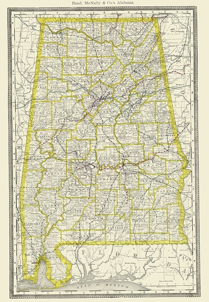 Alabama - Rand McNally 1890 art print by Rand McNally for $57.95 CAD