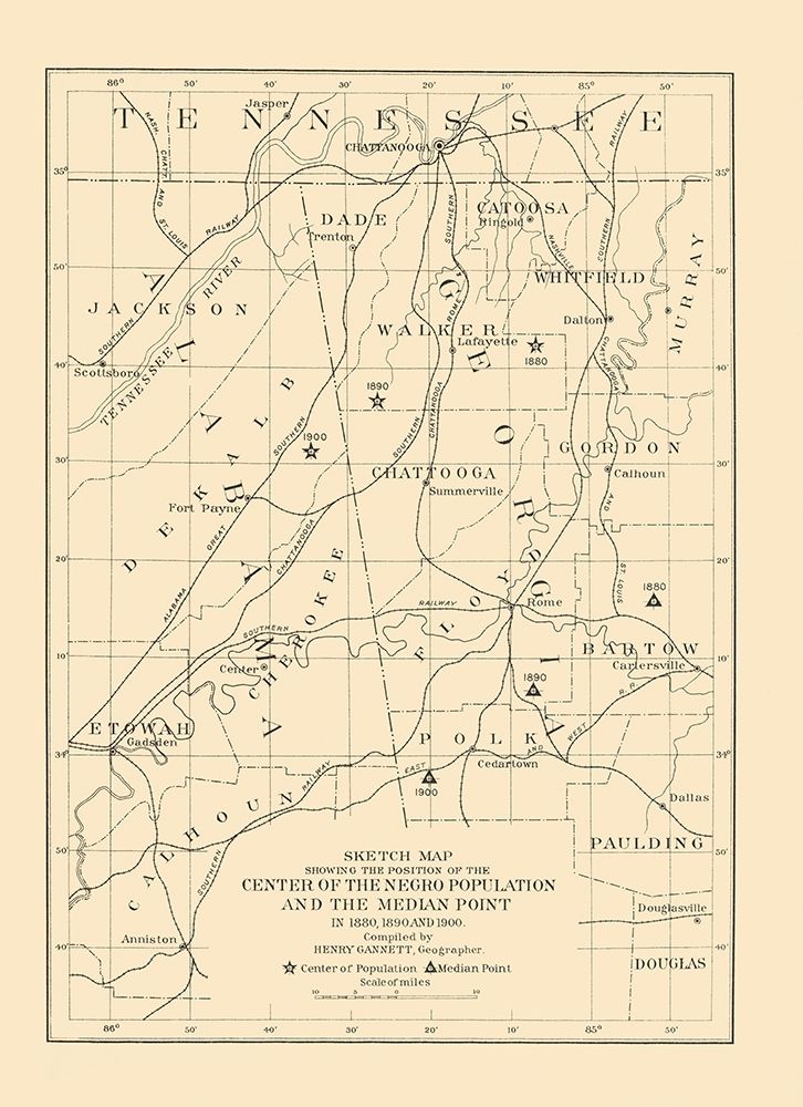 Alabama, Tennessee, Georgia Negro Population 1903 art print by US Census for $57.95 CAD