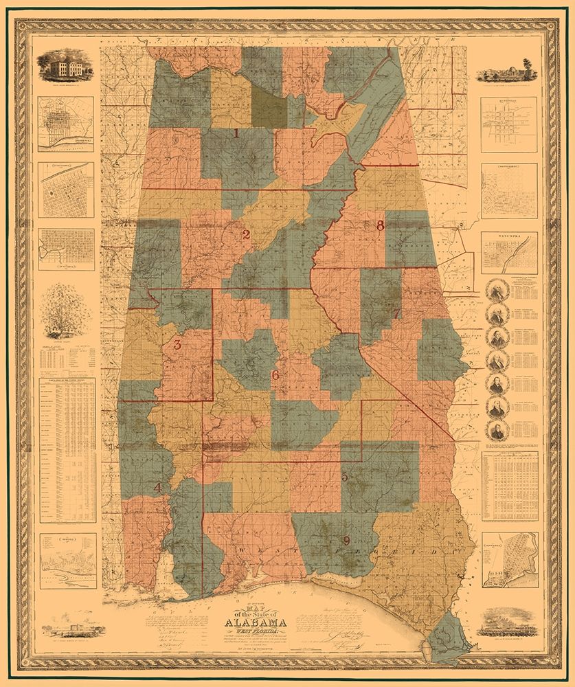 Alabama, West Florida - Tourette 1838 art print by Tourette for $57.95 CAD