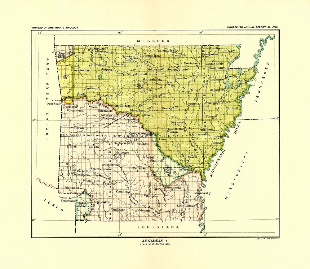 Arkansas Indian Land Cession - Hoen 1896 art print by Hoen for $57.95 CAD