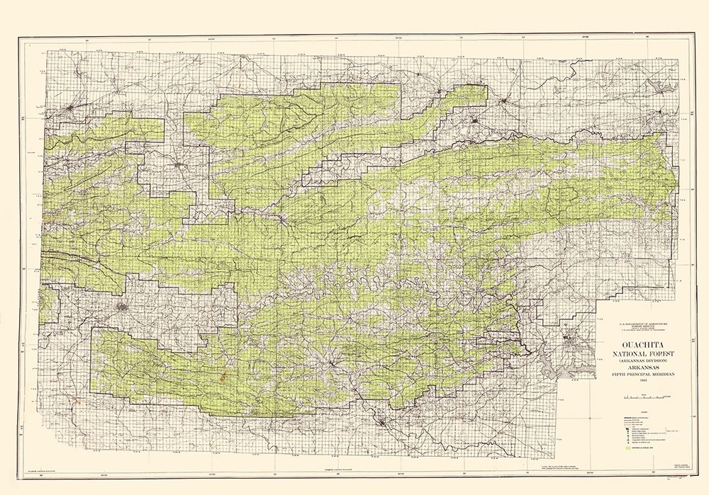 Ouachita National Forest Arkansas - USGS 1945 art print by USGS for $57.95 CAD