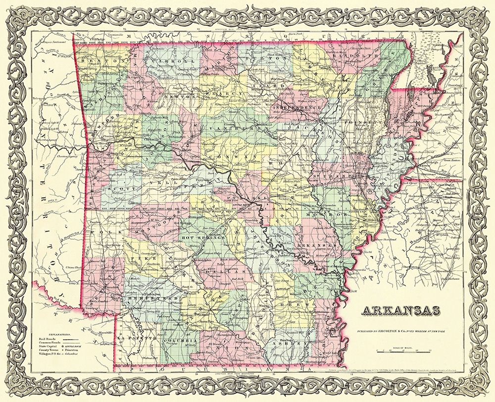 Arkansas - Colton 1855 art print by Colton for $57.95 CAD