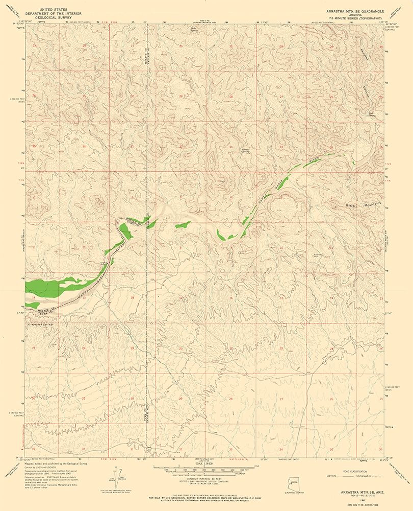 South East Arrastra Mountain Arizona Quad art print by USGS for $57.95 CAD