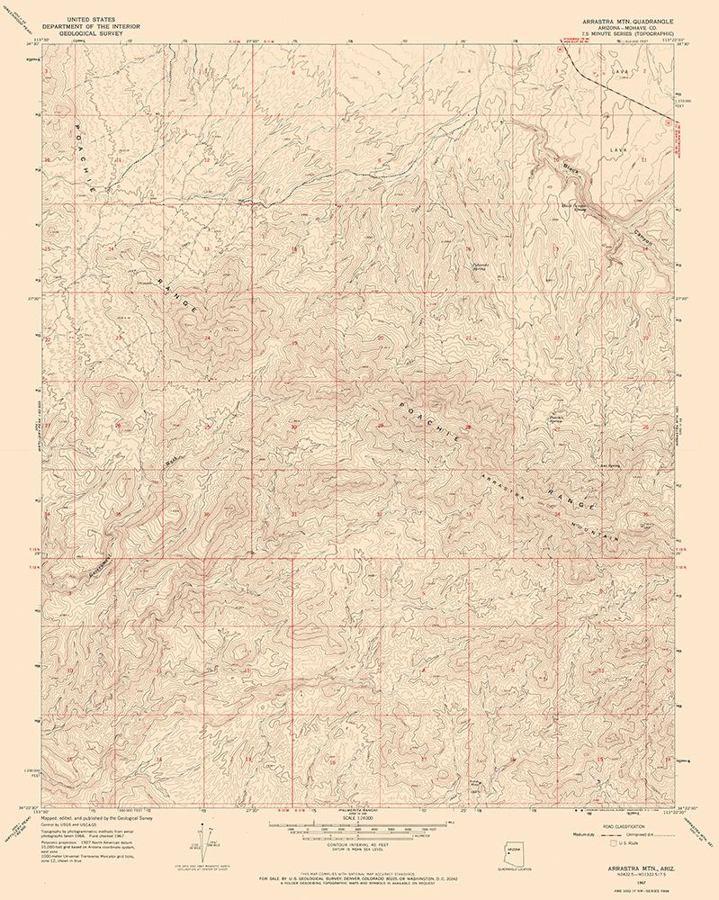 Arrastra Mountains Arizona Quad - USGS 1967 art print by USGS for $57.95 CAD