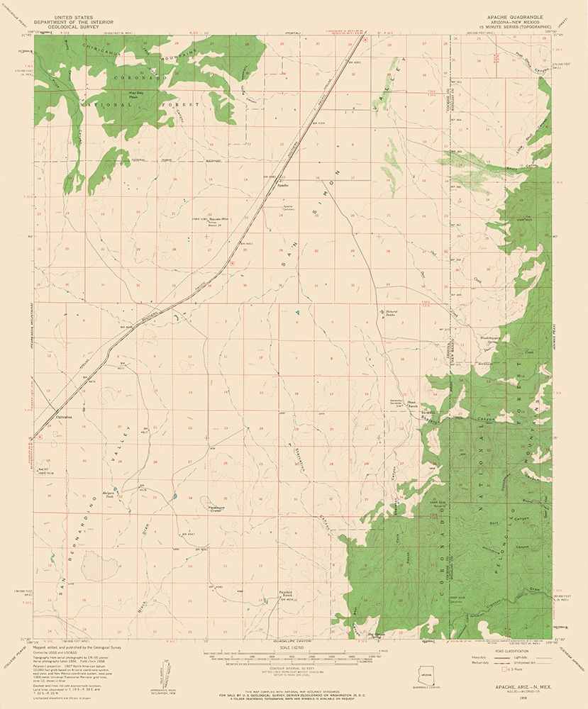 Apache Arizona Quad - USGS 1958 art print by USGS for $57.95 CAD