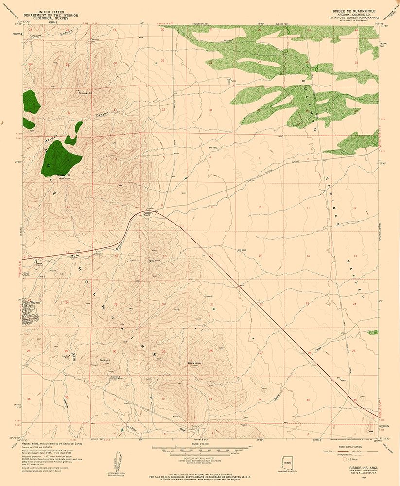 North East Bisbee Arizona Quad - USGS 1958 art print by USGS for $57.95 CAD