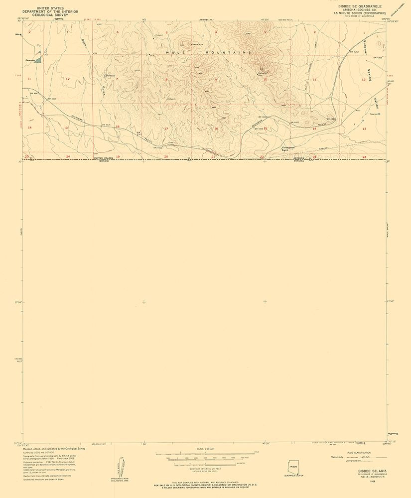 South East Bisbee Arizona Quad - USGS 1958 art print by USGS for $57.95 CAD