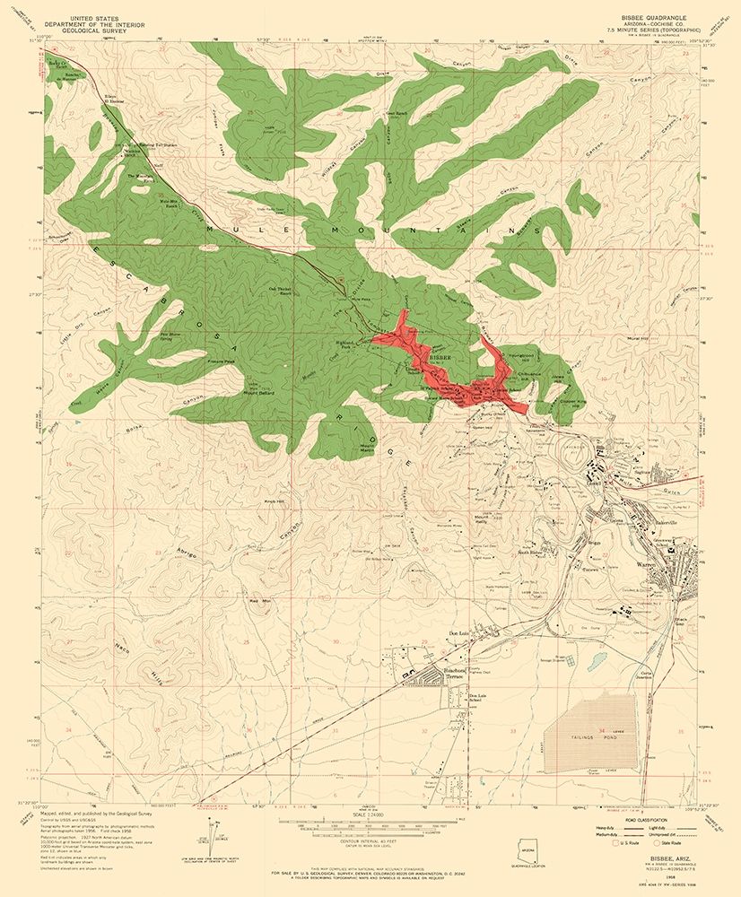 Bisbee Arizona Quad - USGS 1958 art print by USGS for $57.95 CAD