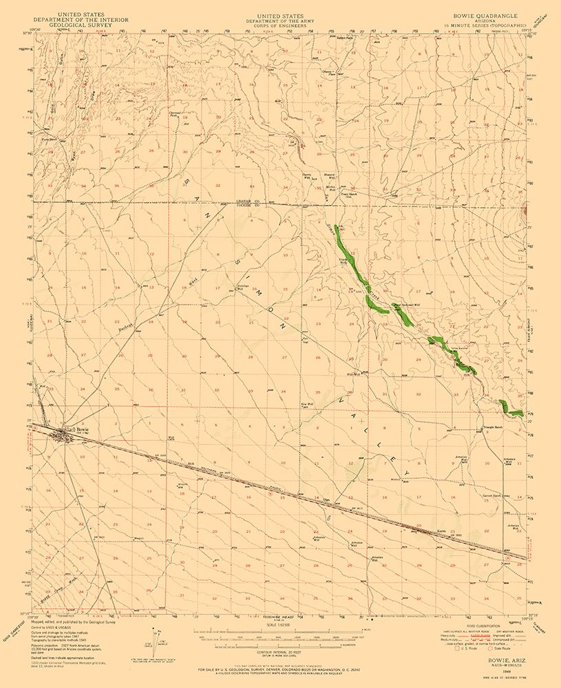 Bowie Arizona Quad - USGS 1949 art print by USGS for $57.95 CAD