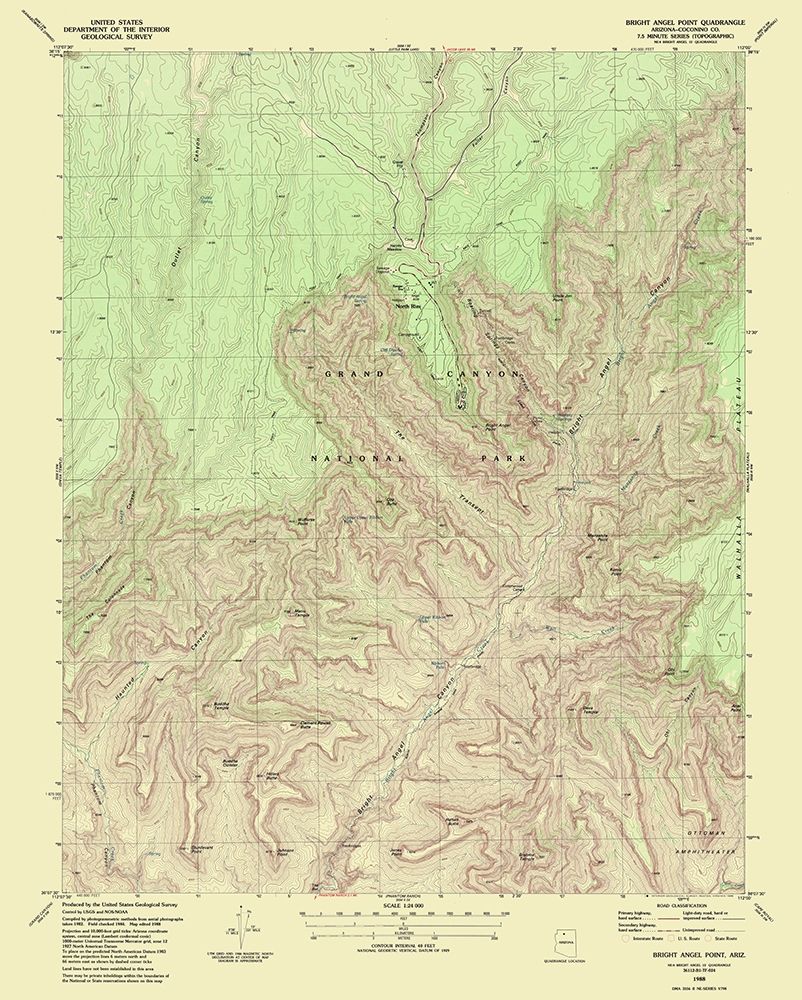 Bright Angel Point Arizona Quad - USGS 1988 art print by USGS for $57.95 CAD