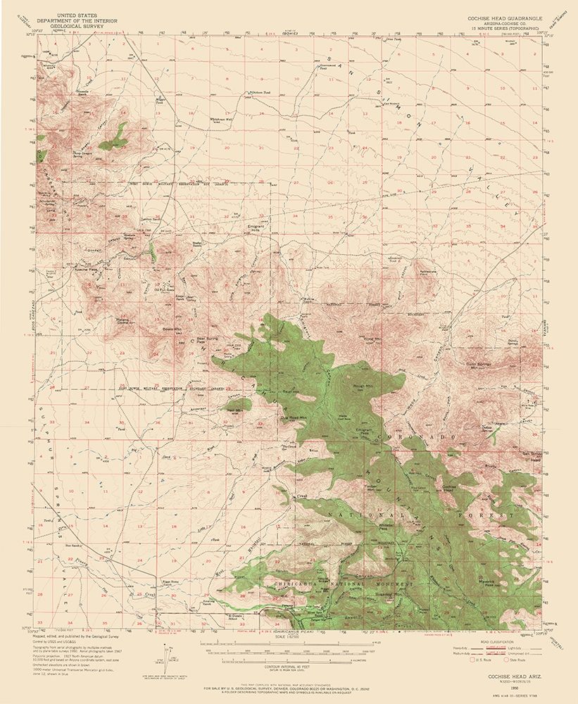 Cochise Head Arizona Quad - USGS 1950 art print by USGS for $57.95 CAD