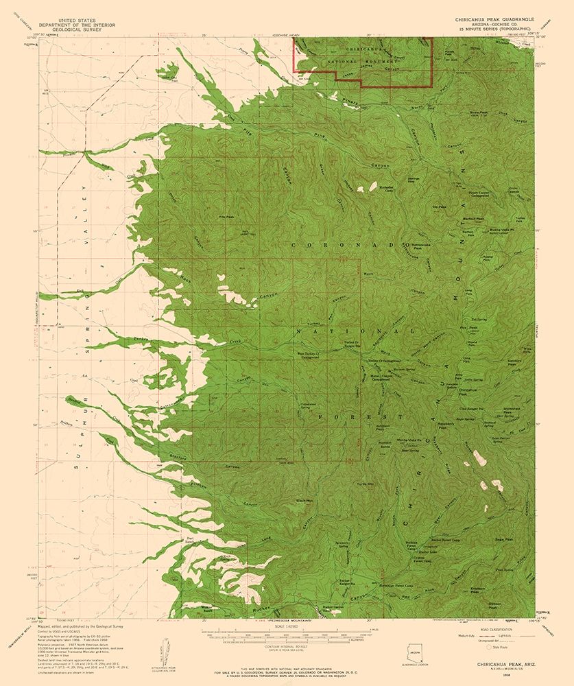 Chiricahua Peak Arizona Quad - USGS 1958 art print by USGS for $57.95 CAD