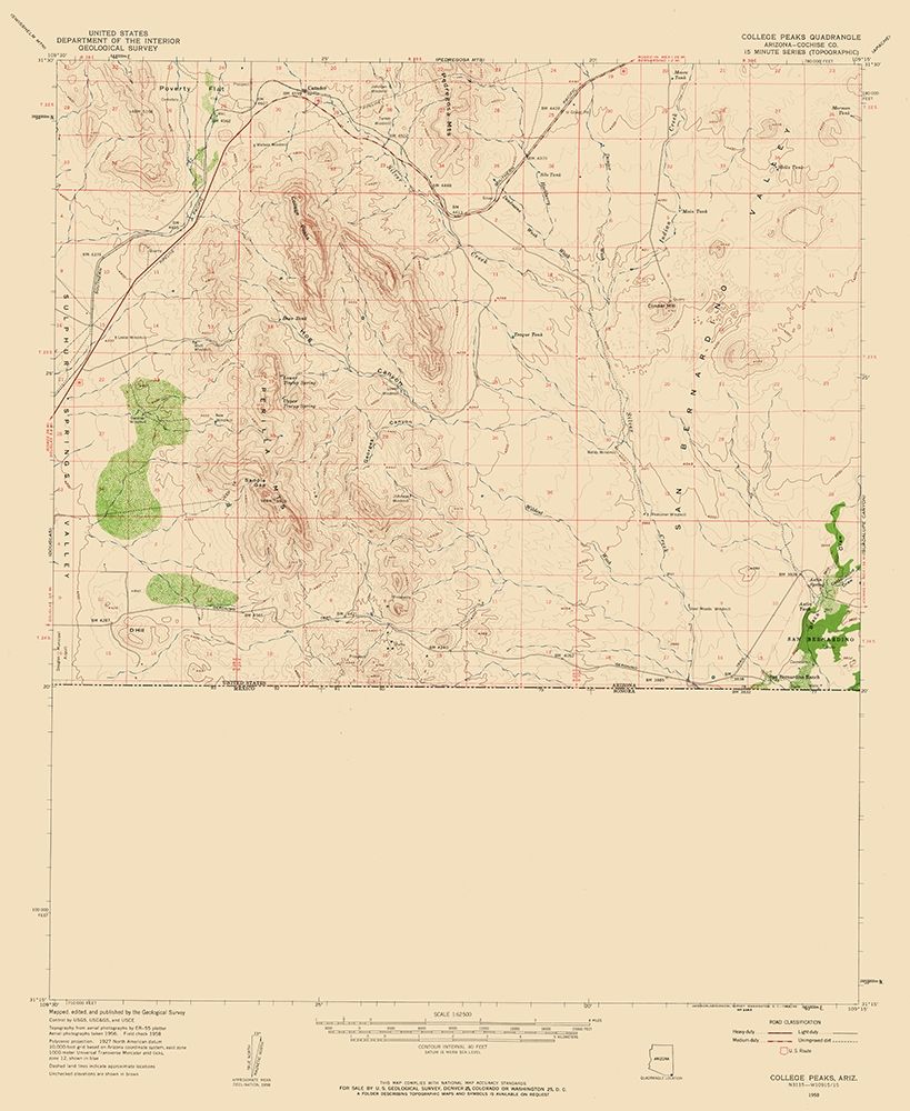College Peaks Arizona Quad - USGS 1958 art print by USGS for $57.95 CAD