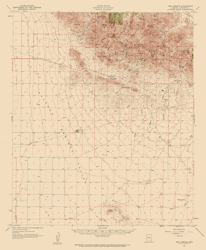 Dos Cabezas Arizona Quad - USGS 1957 art print by USGS for $57.95 CAD