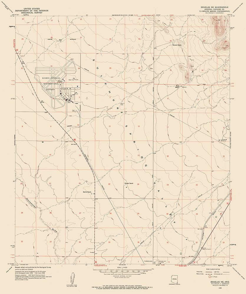 North East Douglas Arizona Quad - USGS 1958 art print by USGS for $57.95 CAD