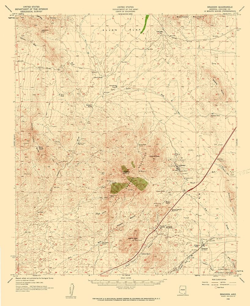 Dragoon Arizona Quad - USGS 1958 art print by USGS for $57.95 CAD