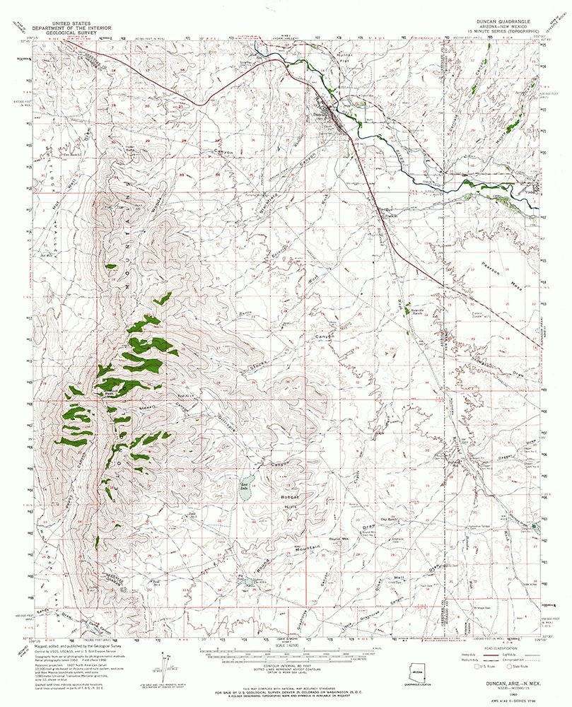 Duncan Arizona Quad - USGS 1960 art print by USGS for $57.95 CAD