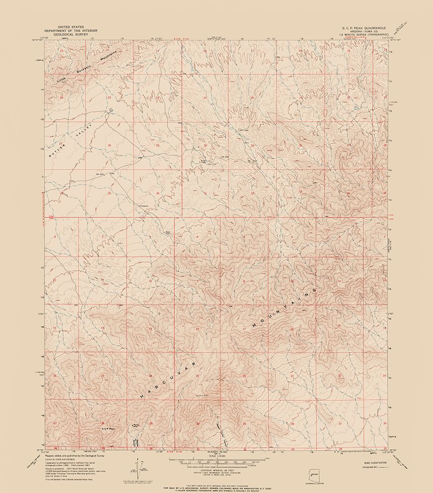 E C P Peak Arizona Quad - USGS 1967 art print by USGS for $57.95 CAD