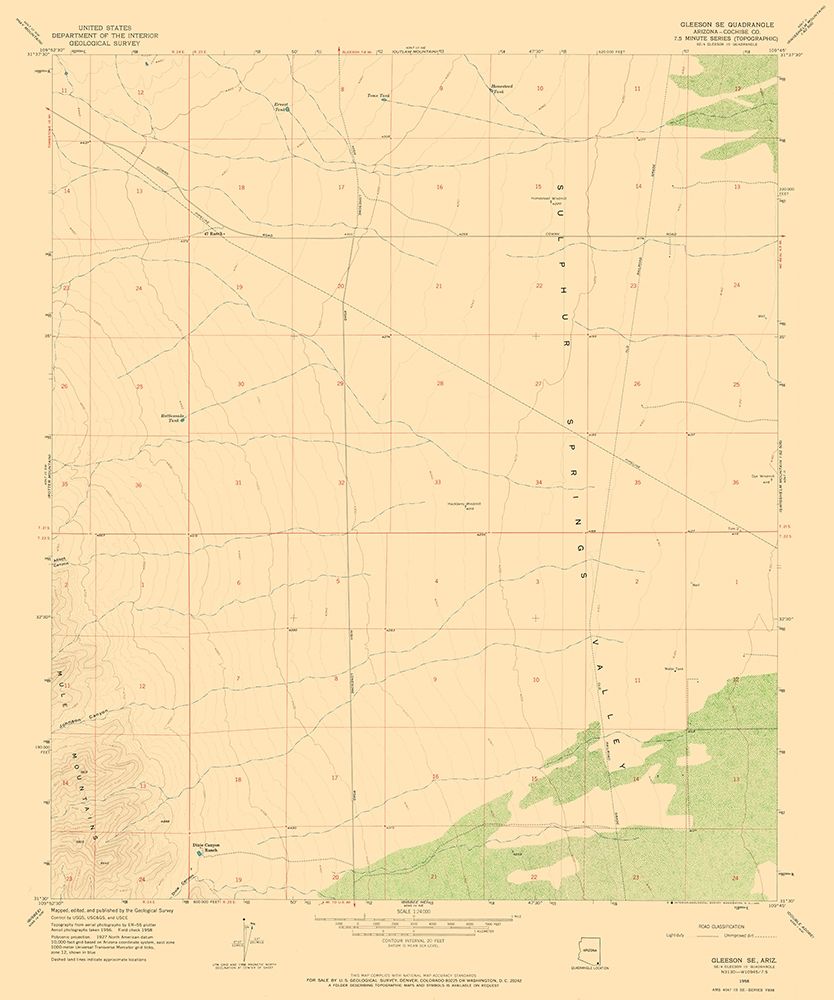 South East Gleeson Arizona Quad - USGS 1958 art print by USGS for $57.95 CAD
