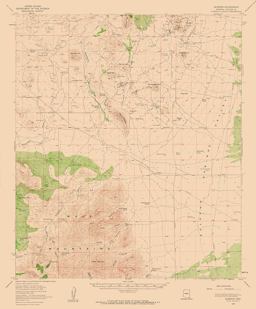 Gleeson Arizona Quad - USGS 1958 art print by USGS for $57.95 CAD