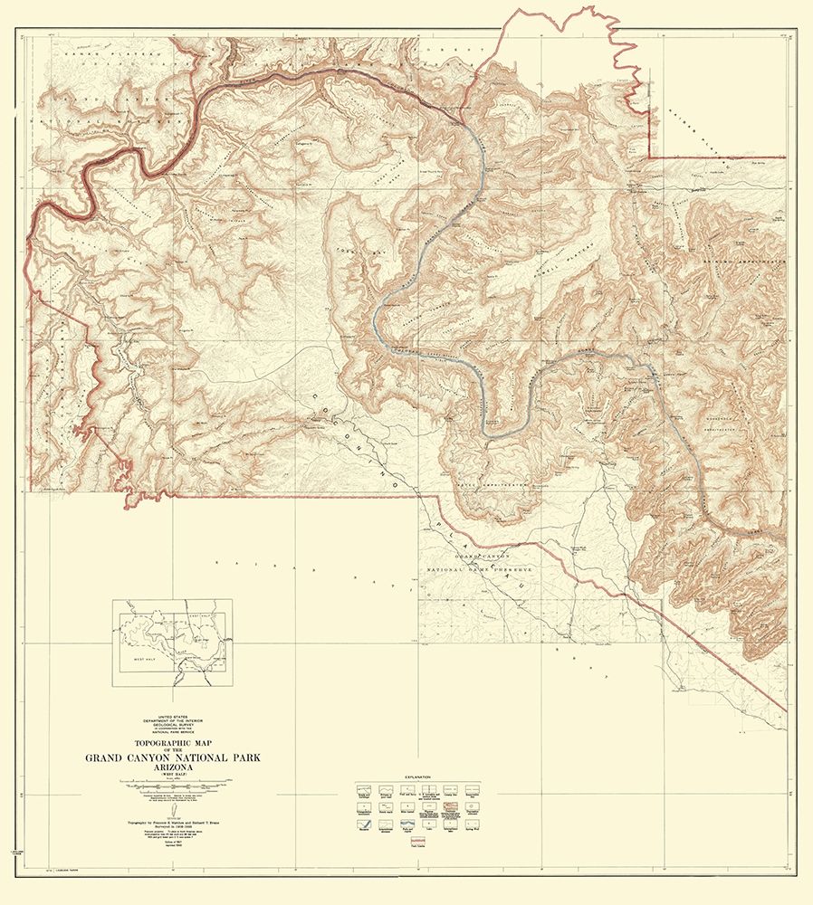 Grand Canyon West Half Arizona - USGS 1927 art print by USGS for $57.95 CAD