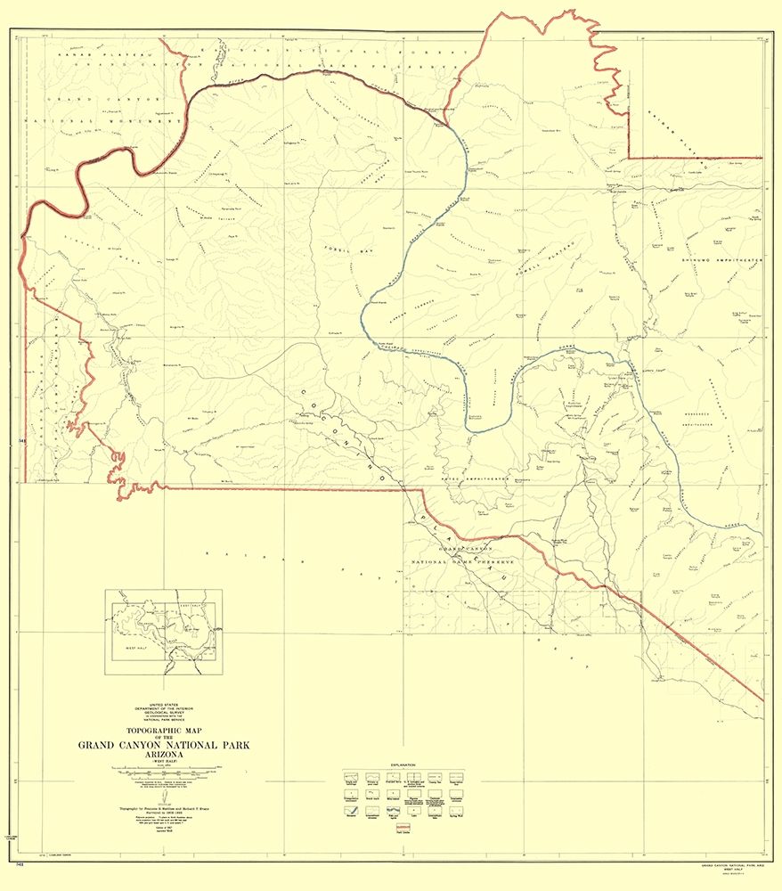 Grand Canyon West Half Arizona - USGS 1927 art print by USGS for $57.95 CAD