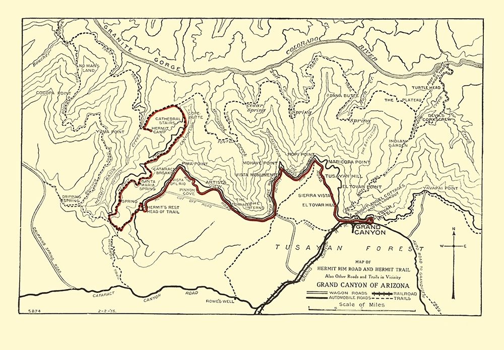 Hermit Rim Road, Trail Grand Canyon 1915 art print by Rand McNally for $57.95 CAD