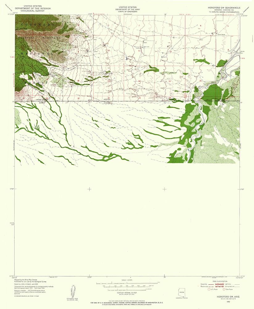 South West Hereford Arizona Quad - USGS 1952 art print by USGS for $57.95 CAD