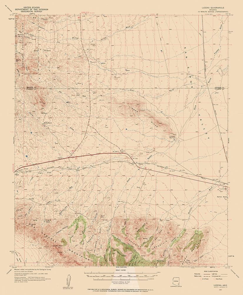 Luzena Arizona Quad - USGS 1957 art print by USGS for $57.95 CAD