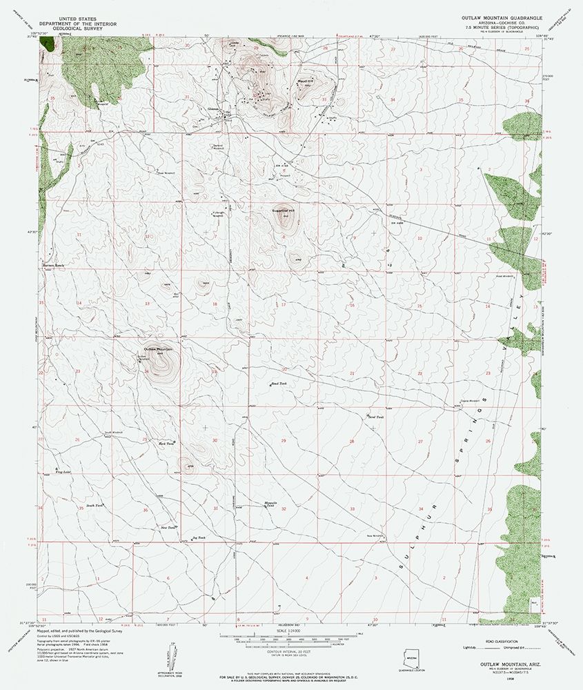 Outlaw Mountains Arizona Quad - USGS 1958 art print by USGS for $57.95 CAD