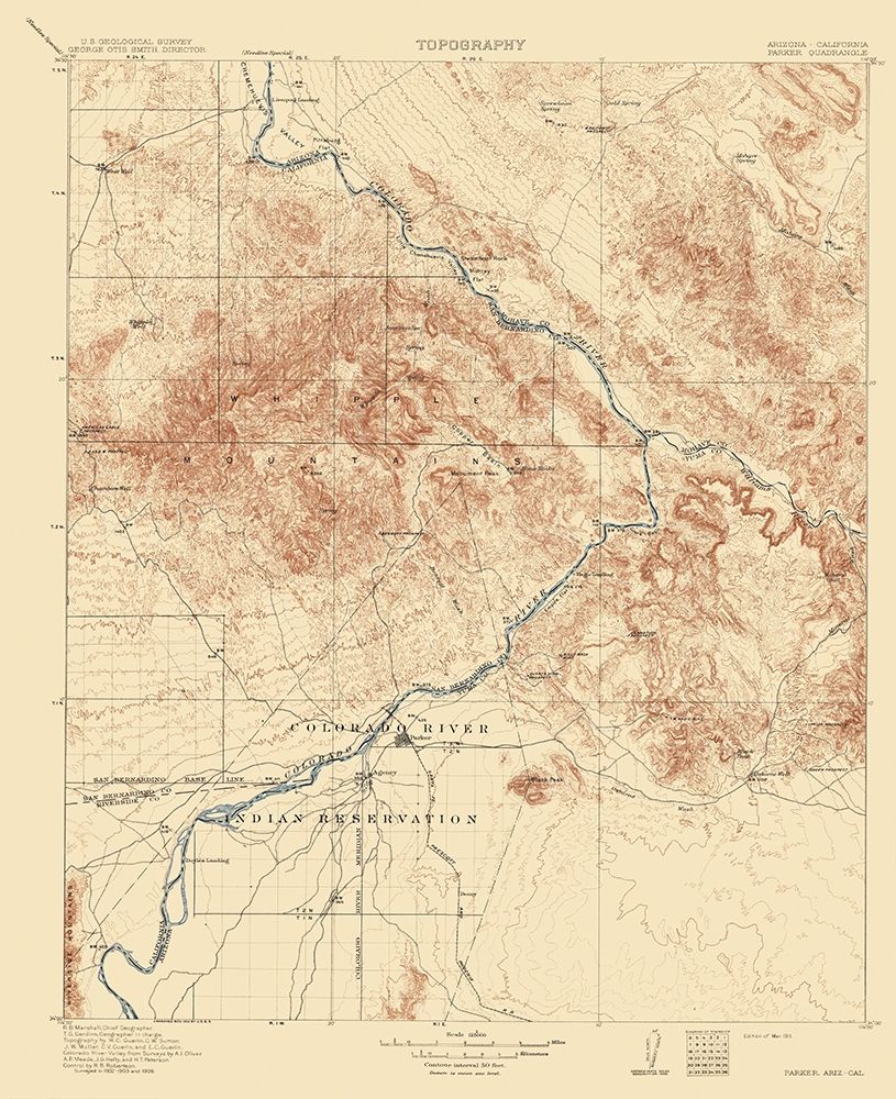 Parker Arizona California Quad - USGS 1911 art print by USGS for $57.95 CAD