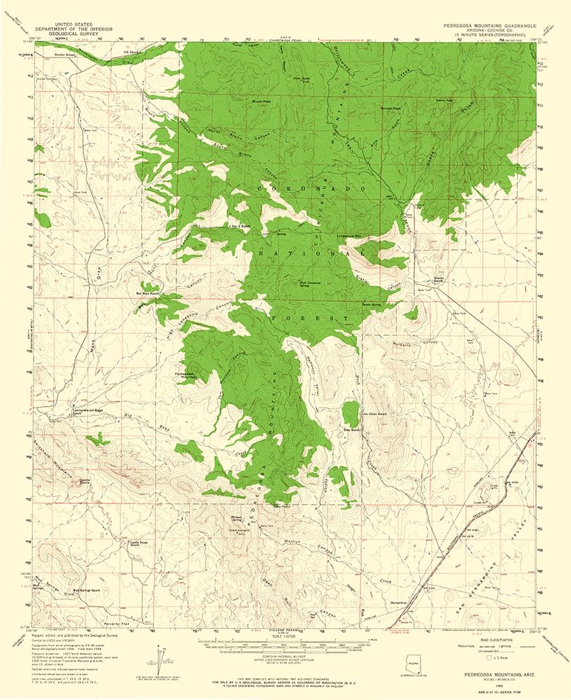 Pedragosa Mountains Arizona Quad - USGS 1958 art print by USGS for $57.95 CAD