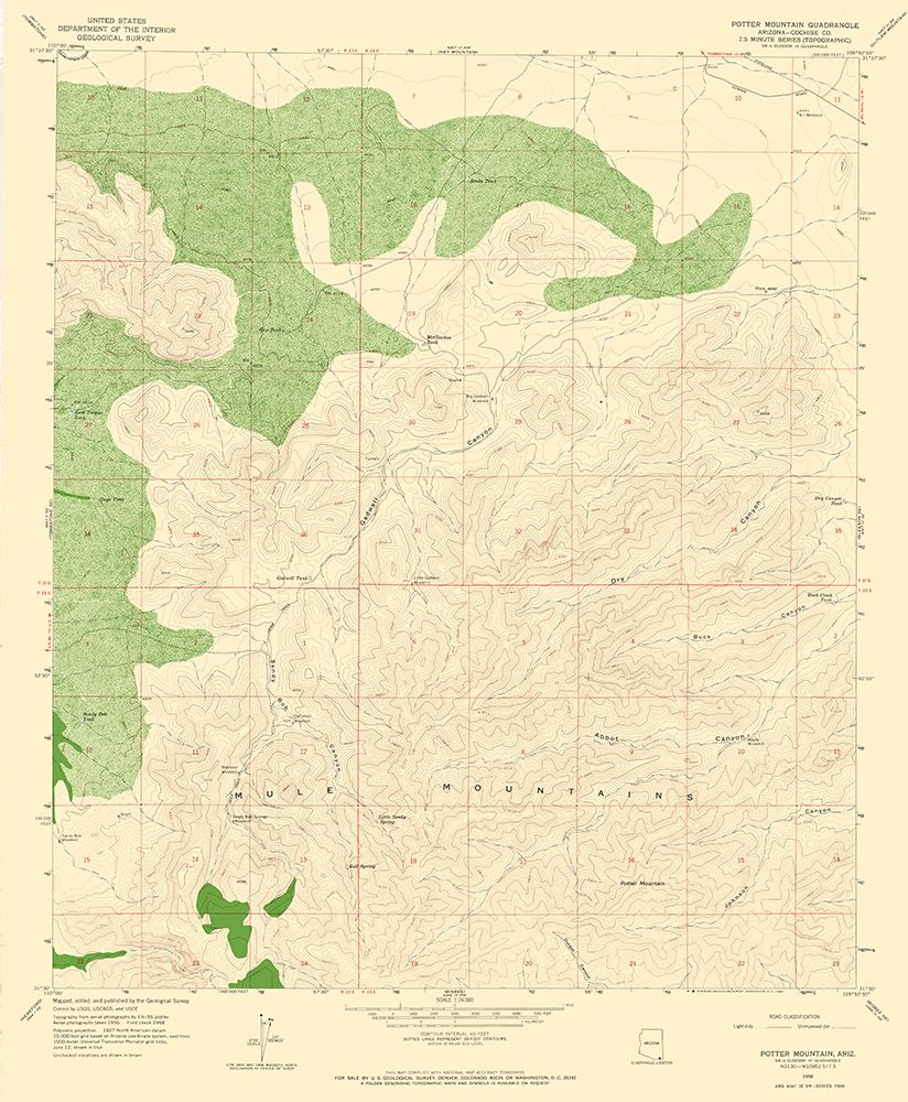 Potter Mountain Arizona Quad - USGS 1958 art print by USGS for $57.95 CAD