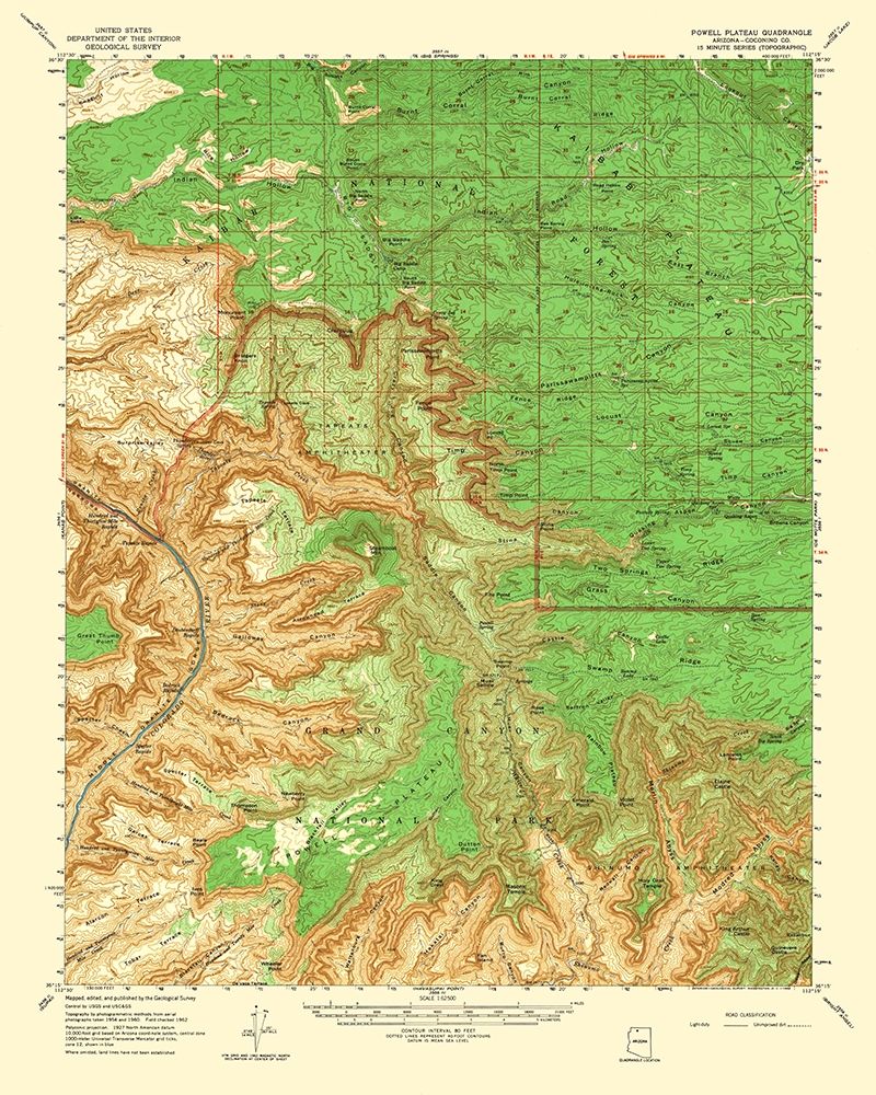 Powell Plateau Arizona Quad - USGS 1964 art print by USGS for $57.95 CAD
