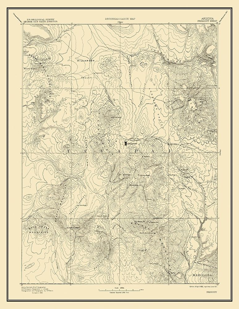 Prescott Arizona Sheet - USGS 1892 art print by USGS for $57.95 CAD