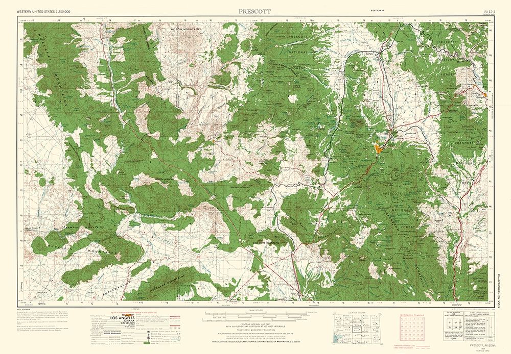 Prescott Arizona Quad - USGS 1954 art print by USGS for $57.95 CAD