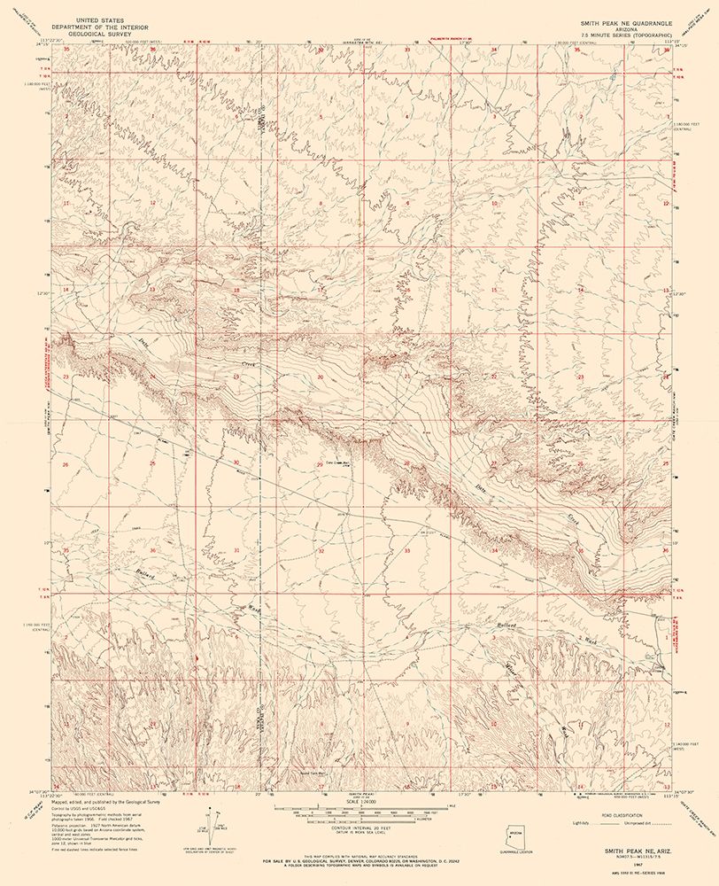 North East Smith Creek Arizona Quad - USGS 1967 art print by USGS for $57.95 CAD