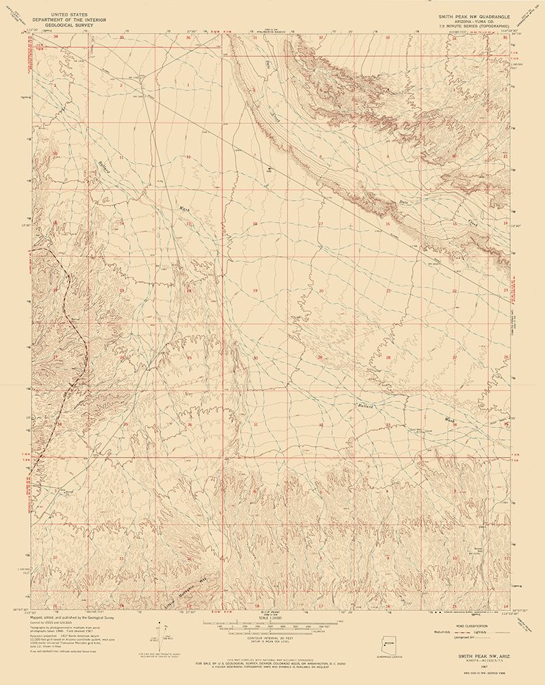 North West Smith Creek Arizona Quad - USGS 1967 art print by USGS for $57.95 CAD