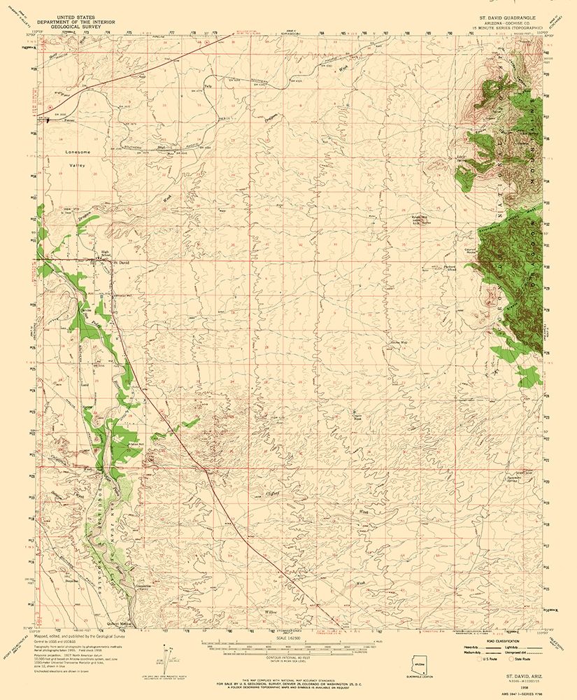 St David Arizona Quad - USGS 1958 art print by USGS for $57.95 CAD