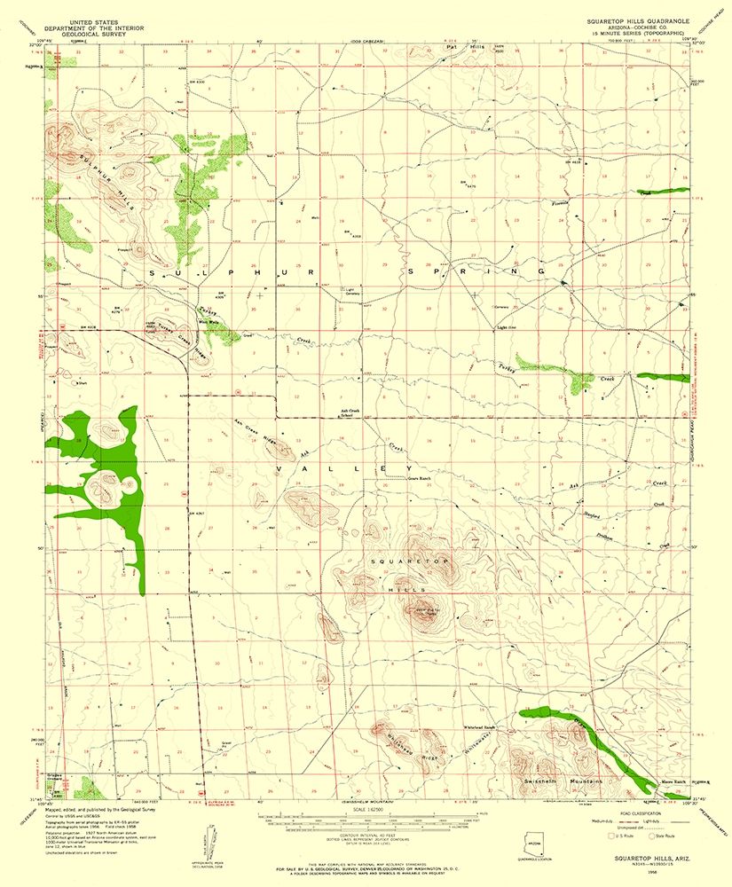 Squaretop Hills Arizona Quad - USGS 1958 art print by USGS for $57.95 CAD