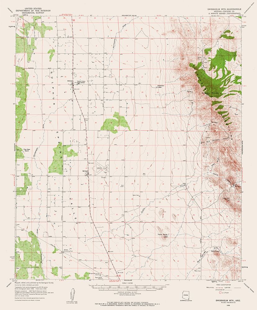 Swisshelm Mountain Arizona Quad - USGS 1958 art print by USGS for $57.95 CAD