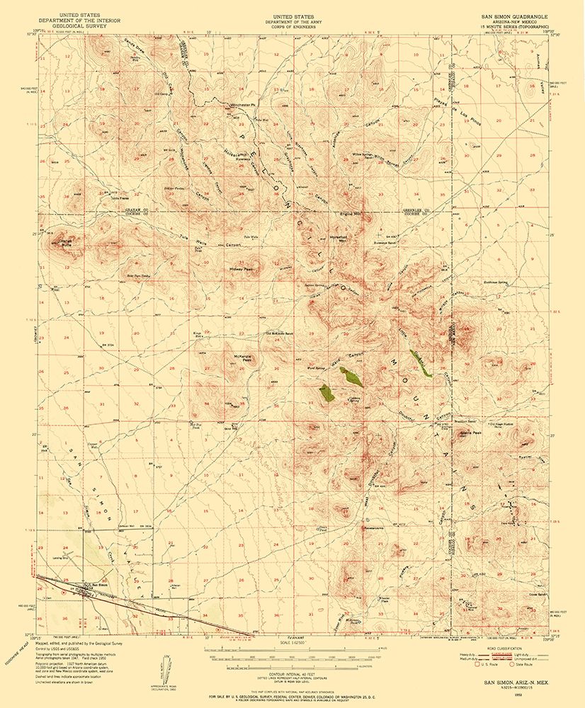San Simon Arizona Quad - USGS 1950 art print by USGS for $57.95 CAD