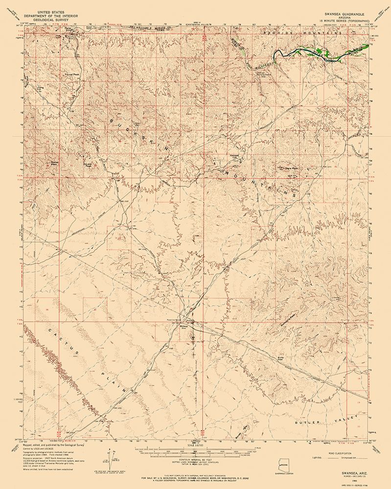 Swansea Arizona Quad - USGS 1966 art print by USGS for $57.95 CAD